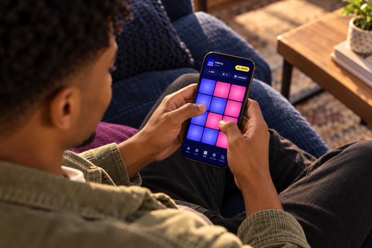Playing a beat on a phone at home